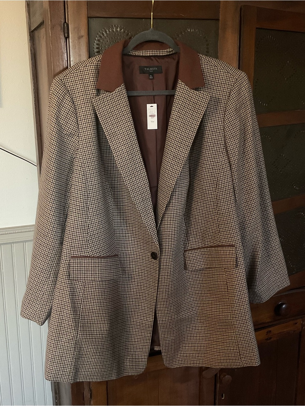 Talbots Plus Brown Houndstooth Blazer 18W NWT